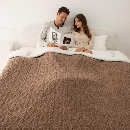 Electric Blanket Queen Size 84"X90" Brown - Soft Thick Warm Sherpa Heated Blanket for Winter with Dual Control, 5 Heating Levels & 10hrs Auto Off, Machine Washable & ETL Certified for Bed
