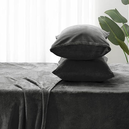 BEDELITE Flannel Sheets Full Size Dark Gray - Super Soft Fleece Sheets Set Fluffy Extra Plush, 4 Piece(Include Fitted Sheet, Flat Sheet, 2 Pillowcases)