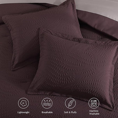 Geniospin Queen Comforter Set - 7 Pieces Purple Bedding Set, Botanical Textured Comforter Set, All Season Comfortable Bed in a Bag with Comforter, Sheets, Pillowcases & Shams