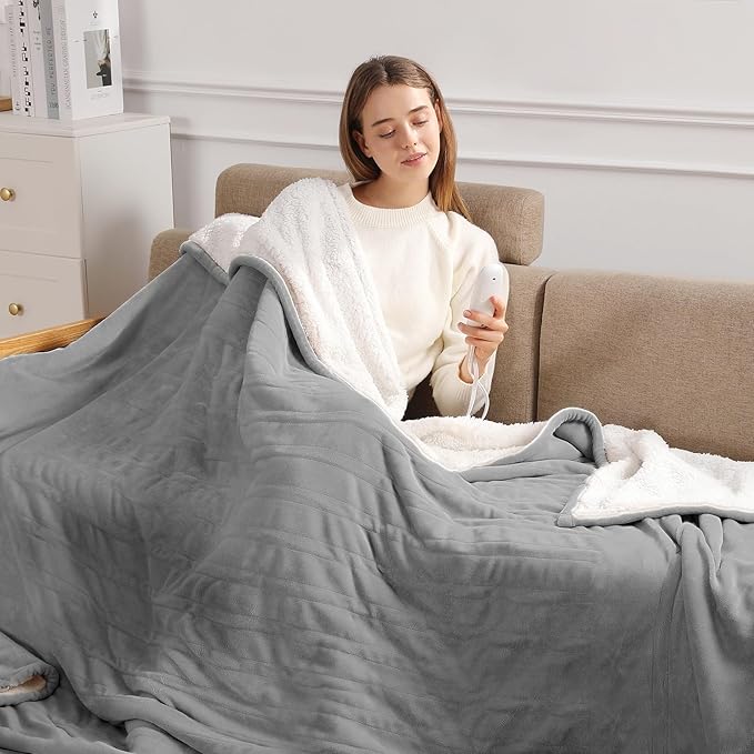 Full Size Electric Blanket Heated Blankets 72''x84'' - Ultra Soft Sherpa Fleece Heated Blanket for Office with 5 Heat Levels & 10-Hour Timer, FCC and ETL Certified Warming Blanket for Grandma (Gray)