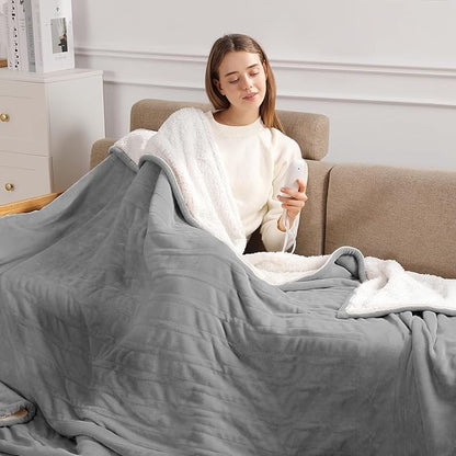 Full Size Electric Blanket Heated Blankets 72''x84'' - Ultra Soft Sherpa Fleece Heated Blanket for Office with 5 Heat Levels & 10-Hour Timer, FCC and ETL Certified Warming Blanket for Grandma (Gray)