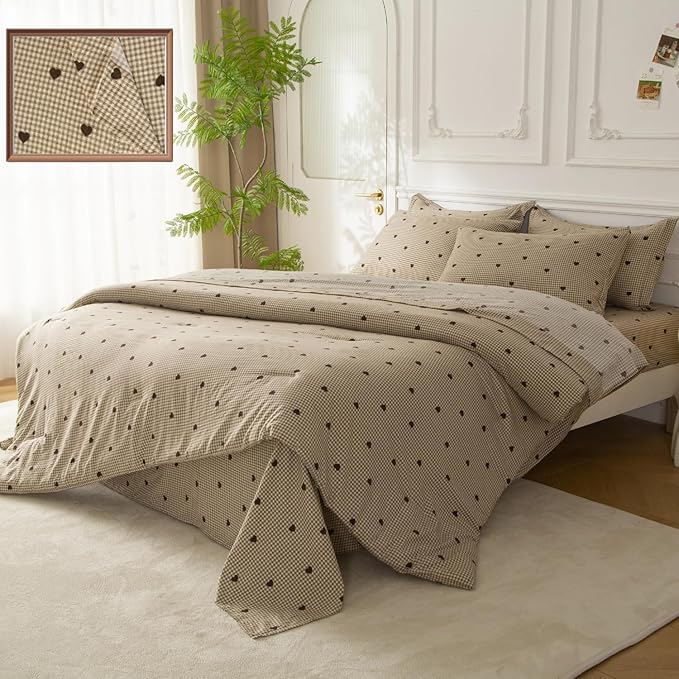 SDY 7 Piece Plaid Comforter and Sheet Set,Queen Size Gingham Bedding Set,Super Soft Microfiber for Kids with 1*Comforter,1* Flat Sheet, 1*Fitted Sheet,2*Pillowcases and 2*PillowcaseShams