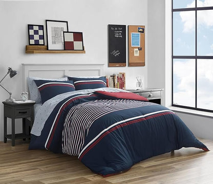 Nautica - Twin Comforter Set, Cotton Reversible Bedding with Matching Sham, Medium Weight for Year Round Use, Oeko-Tex Certified, Dorm Essentials (Mineola Navy)