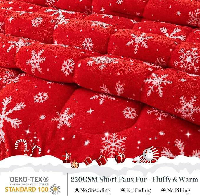 YIYEA Christmas Fluffy King Size Comforter Set, Luxury Faux Fur Comforter, Ultra Soft Plush Fuzzy Velvet Bedding Comforter Sets for Fall Winter, Cozy Warmth, No Shedding, 3PC, King