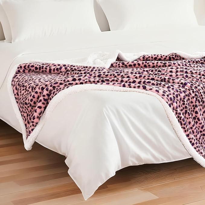 Electric Heated Blanket Full Size 72"×84" with 9 Heating Levels & 1-10Hs Auto Off, Plush Sherpa, Energy Efficient, Machine Washable, for Couch & Bed, Leopard Print Pink & Purple
