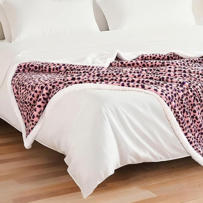Electric Heated Blanket Full Size 72"×84" with 9 Heating Levels & 1-10Hs Auto Off, Plush Sherpa, Energy Efficient, Machine Washable, for Couch & Bed, Leopard Print Pink & Purple