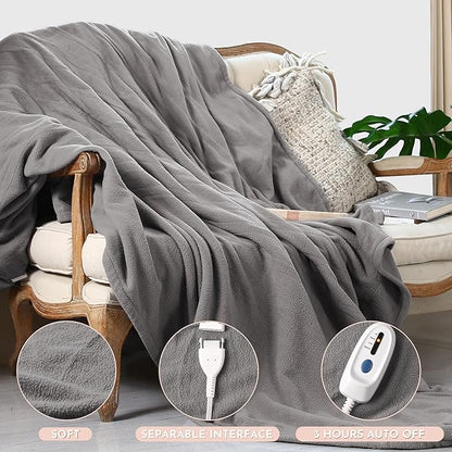 Electric Heated Blanket 84"x90" Queen Size Microplush Cover Blanket 4 Heat Settings & 10 Hours Auto Off, Cozy & Breathable, Warm All Night, Light Grey