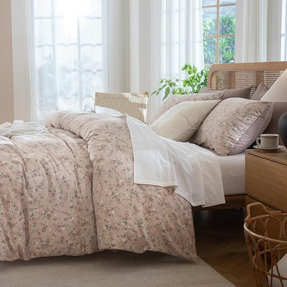 King Size Floral Comforter Set 3 Pieces Soft Cute Fresh Floral Bedding Lightweight Garden Style King Floral Botanical Comforter for All Seasons and 2 Pillowcases