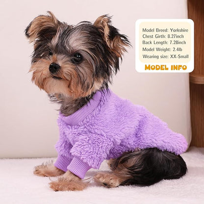 2 Pack Dog Sweaters for Small Dogs Girl Boy Winter Fleece Dog Clothes for Chihuahua Yorkie, Warm Soft Puppy Sweater, Dog Sweatshirt Outfit for Teacup Dogs Female Male Cats Pet Apparel, XS