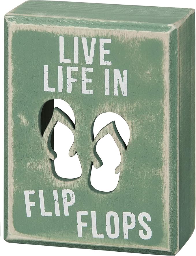 Primitives by Kathy 21005 Beach House Décor Box Sign, 3 x 4-Inches, Flip Flops