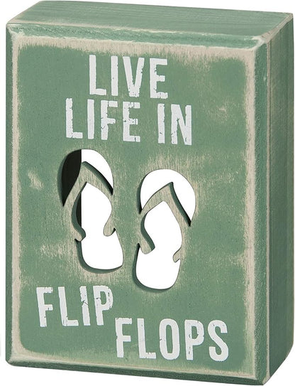 Primitives by Kathy 21005 Beach House Décor Box Sign, 3 x 4-Inches, Flip Flops