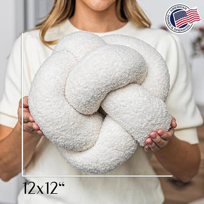 SAMIAH LUXE Cream White Knot Pillow Ball 12" for Home Decor Living Room, Teddy Boucle Knotted Decorative Pillows for Couch, Knot Throw Pillows for Living Room Decor, Sensory Knotted Circle Pillow