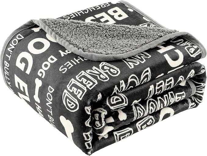 Waterproof Dog Blankets Pet Blanket, 30"x40" Cat Blanket for Indoor Cats, Soft Fluffy Sofa Car Bed Protector, Reversible Sherpa Fleece Puppy Blanket for Small Medium Dogs(Letters)