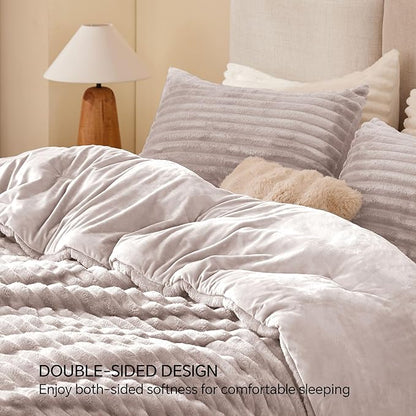 BEDELITE Fleece Queen Comforter Set -Super Soft & Warm Fluffy Lotus Pink Bedding, Luxury Fuzzy Heavy Bed Set for Winter with 2 Pillow Cases