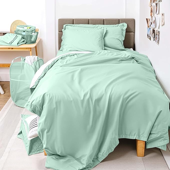 Hearth & Harbor Complete Dorm Room Set, Twin XL Comforter Set, Sheet Set, Mattress Protector, Towels and Organizers - All Dorm Accessories Included