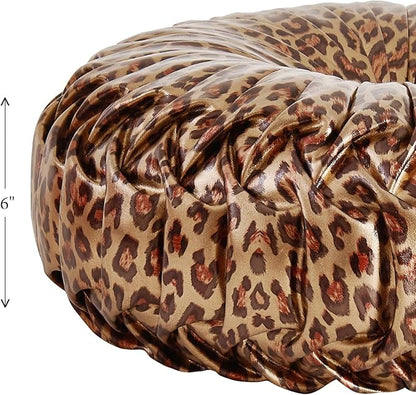 EUCIOR Leopard Gold Throw Pillows,Circular Pillow,Pumpkin Pleated Handmade Throw Pillows,Smooth Metallic Leather Decorative Pillows for Home Decor Bedroom Living Room Couch Bed Sofa