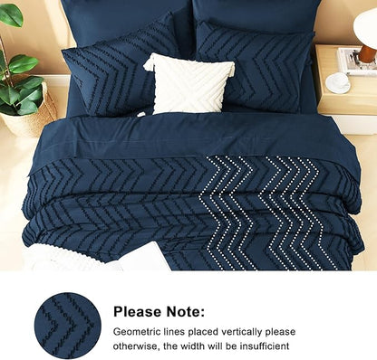 Litanika Navy Blue Queen Size Comforter Set with Sheets - 7 Pieces Bed in a Bag Queen Boho Tufted Complete Bedding Sets with Comforter, Sheets, Pillowcases & Shams
