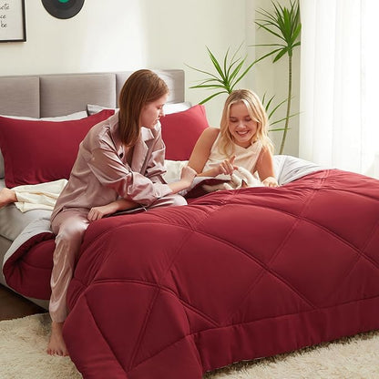 JOIEDOMI Full Size Comforter Set with Sheets Red, 7 Pieces Full Size Bed Set with 1 Down Alternative Comforter, 1 Flat Sheet, 1 Fitted Sheet, 2 Pillowcases and 2 Pillow Shams, Bed in a Bag All Seasons