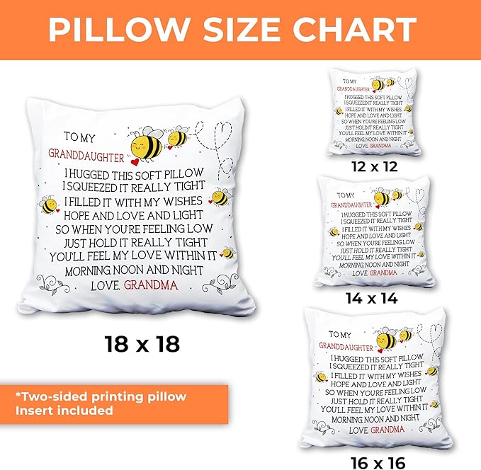 Hyturtle Personalized to My Granddaughter Pillow (Insert Included) Gifts from Grandma - Birthday for Granddaughter - Bee Custom Name Sofa Couch Cushion Home Decor Throw Pillow