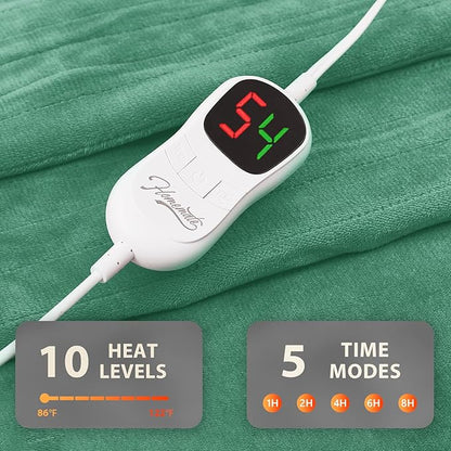 Homemate Heated Blanket Electric Throw - 50"x60" Heating Blanket Throw 1/2/4/6/8 Hours Auto-Off 10 Heat Level Over-Heat Protection Flannel Sherpa ETL Certification