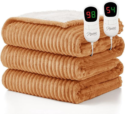 Homemate Electric Heated Blanket Queen Size - 84"x90" Heating Blanket Queen Size Dual Control 1/2/4/6/8 Hours Auto-Off 10 Heat Level Over-Heat Protection Soft Flannel Sherpa ETL Certification