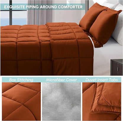 Elegant Comfort 3-Piece Box Stitched Down Alternative Comforter with Shams - Ultra Soft for All Season Duvet Insert with Corner Tabs, Plush Cozy 3PC Comforter Set, Oversize King, Coral
