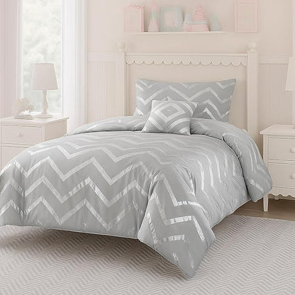 Codi Gray Twin Bedding Set for Teen Girls, Bedroom Comforter for College Dorm Girl, 3 Pieces - All Seasons Warm