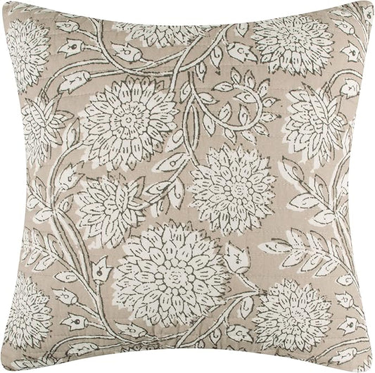 Levtex Home - Adare Taupe - Decorative Pillow (18x18in.) - Floral - Taupe, Grey and Cream
