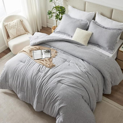 CozyLux Oversized King Comforter Set, 3 Pieces 120x98 Light Grey Soft Luxury Cationic Dyeing Bedding All Season, Light Gray Breathable Fluffy Bed Sets with 1 Alternative Comforter and 2 Pillow Shams