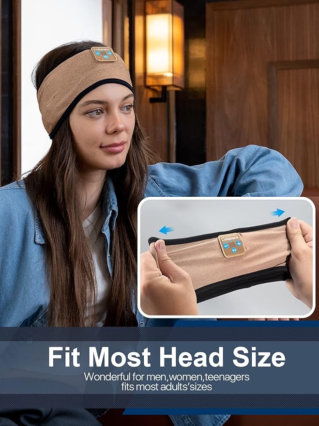 Lullaband Sports Headband Headphones Wide Stretchy Non-Slip Moisture Desert Color Wicking Sweat Sleep Headbands for Men Women Sleeping Running Fitness Yoga Cycling