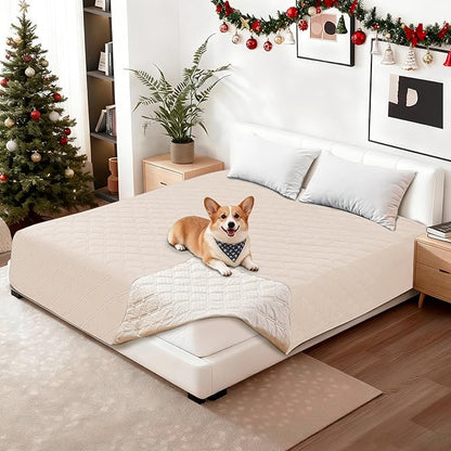 Waterproof Dog Blanket, Non-Slip Soft Pet Bed Cover, Couch Cover for Dogs Washable, Protects Sofa, Furniture, Crate, Car, Tear Resistant Leakproof Pet Blanket (40x50 Inch, Beige)