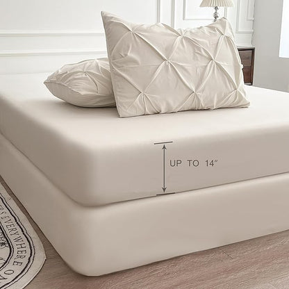 Maple&Stone Cream Queen Comforter Set, 7 Pieces Off White Comforter, Pintuck Bedding with Comforter, Sheets, Pillowcases & Shams - Cream