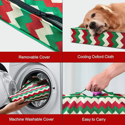 Outdoor Extra Large Dog Bed, Christmas Waterproof Dog Bed for Large Dogs, Egg Crate Foam XL Pet Bed with Removable Washable Oxford Cooling Cover, Stripe