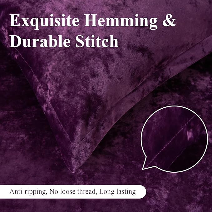 Ivellow Crushed Velvet Comforter Set King Purple Comforter Set 5pcs Ultra Soft Lightweight Breathable Bedding Set Luxury Cozy Flannel Comforter King Size (1 Comforter,2 Pillow Shams, 2 Euro Shams