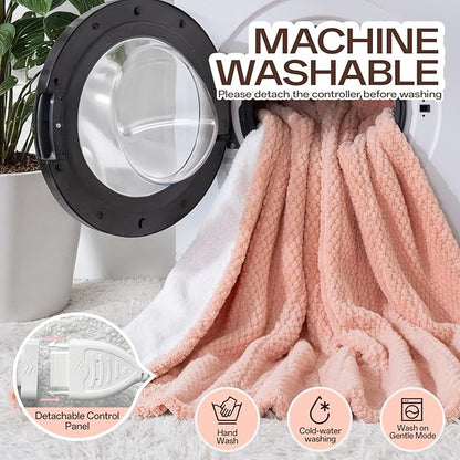 Queen Size Heated Electric Blanket, 84" x 90" Dual Control Fast Heating Sherpa Blanket, 8 Heating Levels & 10 Hours Auto Off, Machine Washable with ETL & FCC Certified, Pink