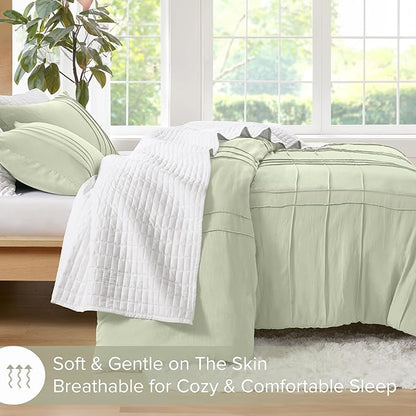 Comfort Spaces Sage Queen Comforter Set - 3 Pieces Pintuck Pleated Bedding Sets Queen, All Season Lightweight, Extra Softness Pre-Washed Microfiber Queen Bed Set, Shams, Full/Queen, AM10-0135