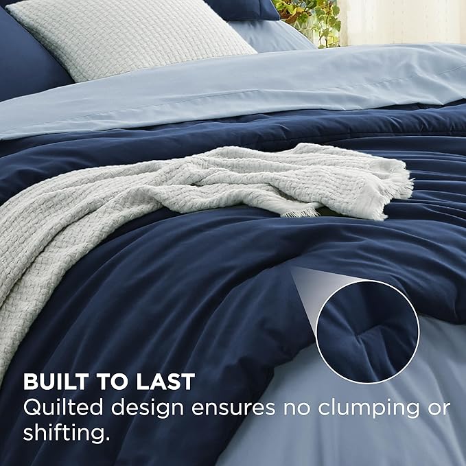 Bedsure Twin Comforter Set - 5 Pieces Navy Twin Bedding Set for All Seasons, Boho Contrasting Design Bed in a Bag with Comforter, Sheets, Pillowcase & Sham