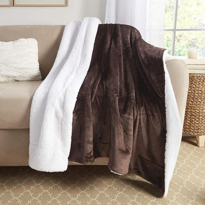 Genteele Sherpa Throw Blanket Super Soft Reversible Ultra Luxurious Plush Blanket, 60 x 70 inches, Brown/White