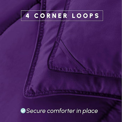 Elegant Comfort 3-Piece Box Stitched Down Alternative Comforter with Shams - Ultra Soft for All Season Duvet Insert with Corner Tabs, Plush Cozy 3PC Comforter Set, California King, Purple