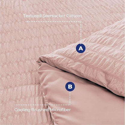 HYMOKEGE Rose Gold Queen Comforter Set Seersucker 7 Pieces, All Season Luxury Bed in a Bag for Bedroom, Bedding Set with Comforters, Sheets, Pillowcases & Shams