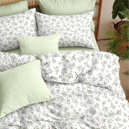 Nayoroom Floral Comforter Set Queen Size Green Botanical Leaf Spring Bedding Set 3 Pieces Soft Lightweight Aesthetic Garden Comforter for All Seasons