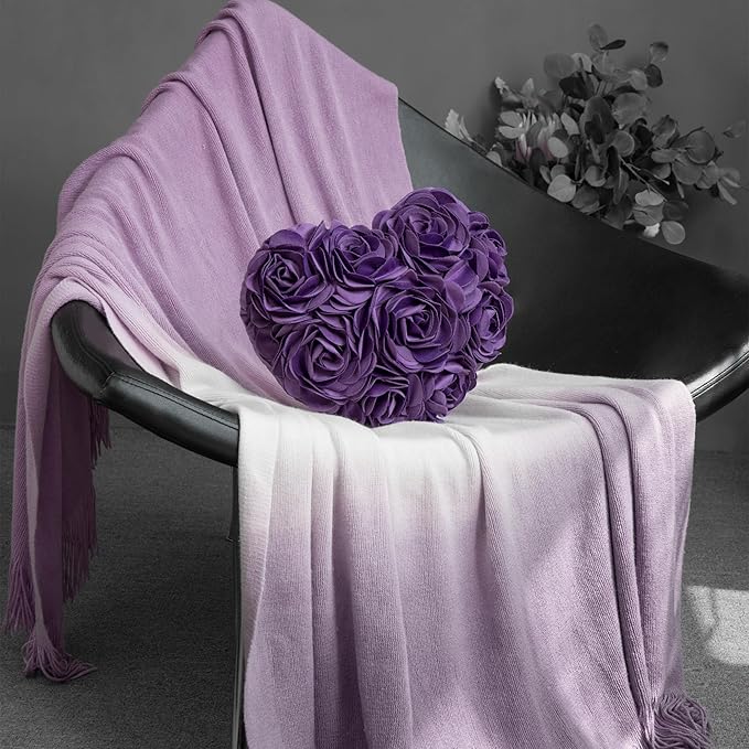 JWH Valentine's Day Throw Pillow Covers Decorative Flower Accent Pillow Cases Heart Shaped Cushion for Couch Living Room Bed Chair 14 x 16 Inches Purple