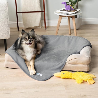 PetAmi Waterproof Dog Blanket for Small Medium Dogs, Pee Proof Pet Blanket for Couch Bed, Reversible Water Proof Blanket for Puppy Indoor Cat, Soft Dog Fleece Blankets Washable, 29x40 Light Gray