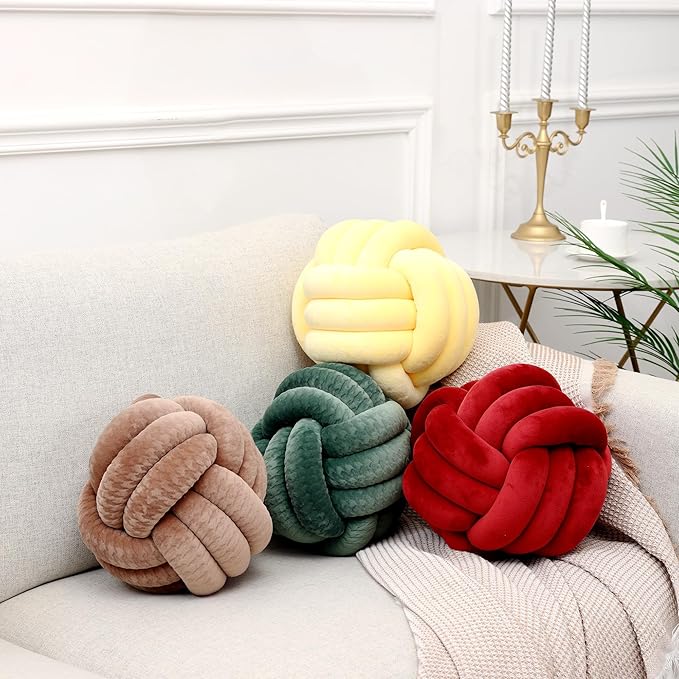 Petrella Knot Pillows Ball Round Throw Pillows Home Decor Cushion Decorative Aesthetic Throw Pillows，Khaki 8inch