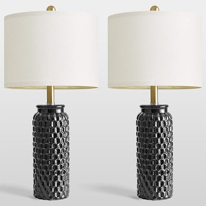 24" Modern Ceramic Black Bedside Lamp Set of 2 Table Lamp for Bedroom Decor Farmhouse Table Lamp for Living Room Office Dorm