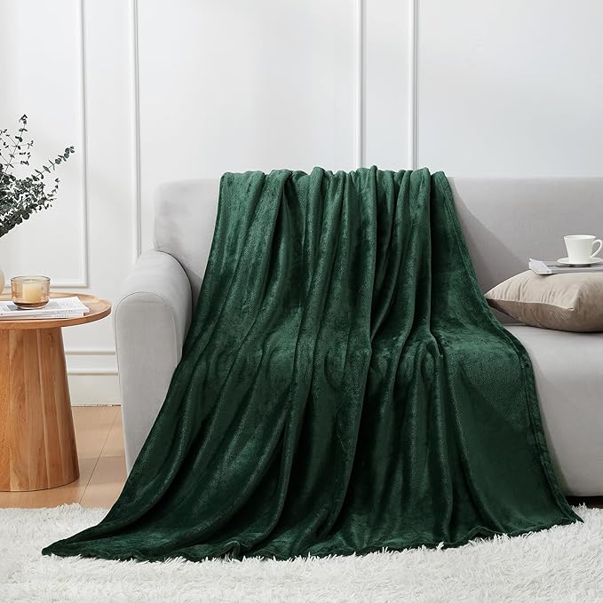 Hansleep Fleece Dark Green Throw XL Blanket, Super Soft Flannel Fuzzy Plush Cozy Blanket for All Seasons, Dark Green, Throw XL 50x70 Inches