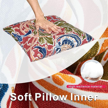 JMGBird Water-Resistant Outdoor Pillows Set of 2, 18x18 inch Durable Blue with Pomegranate Flower Pattern Throw Pillows with Inserts for Patio Furniture