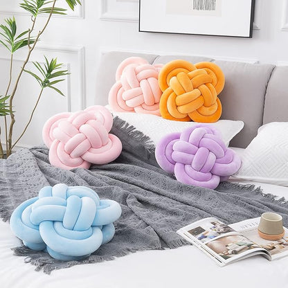 Xiashrk Knot Pillow, Decorative Throw Pillows with Soft Plush for Couch, 12" Knotted Pillows Blue Dorm Room Decor Rope Knot Pillow Ball Decorative Cushion for Bed Living Room