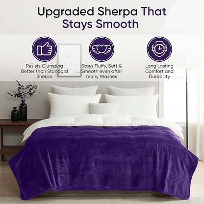 Waterproof Pet Blanket, Liquid Pee Proof, Sherpa Fleece Protector – Pet Hair Resistant Water Proof Bed Cover for Dogs Couch Sofa Car Bedding Comforter (Purple, 60"x80")