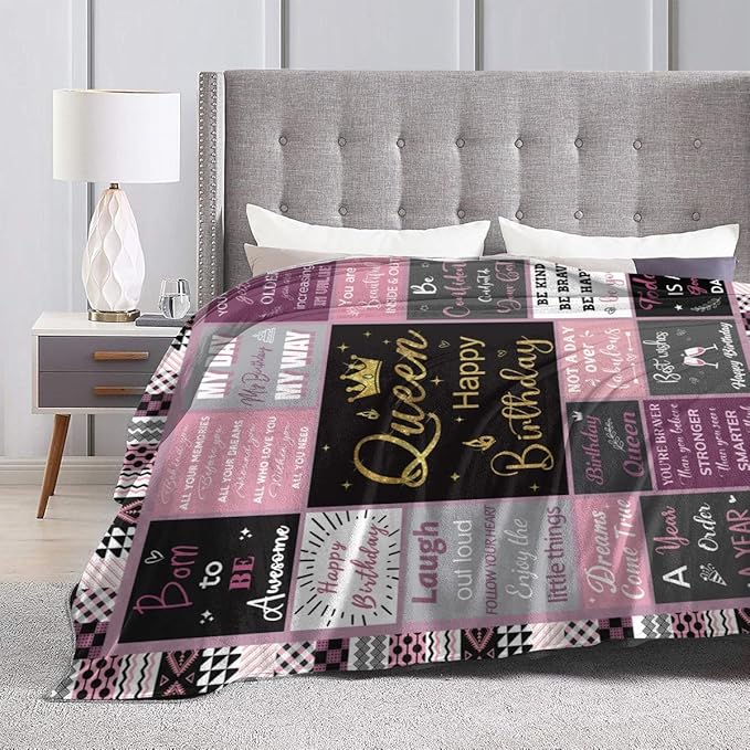 Queen Birthday Gifts for Women, Birthday Blanket with Gift Box for Women, Gifts for A Birthday, Happy Birthday Decorations Gift Ideas for Her, Birthday Gifts Throw Blanket 60"x50"